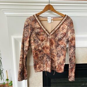 Y2K Western Rose Hippie Long Sleeve Top